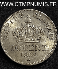 50 CENTIMES ARGENT NAPOLEON III 1867 A PARIS