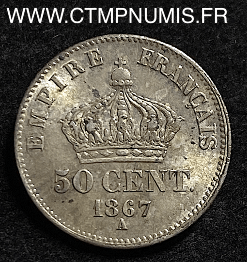 50 CENTIMES ARGENT NAPOLEON III 1867 A PARIS