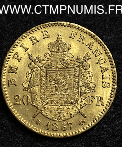 20 FRANCS OR NAPOLEON III 1867 STRASBOURG