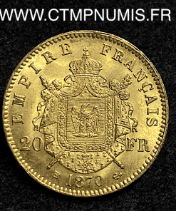 20 FRANCS OR NAPOLEON III 1870 STRASBOURG