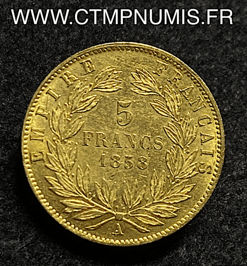 5 FRANCS OR NAPOLEON III TETE NUE 1858  PARIS