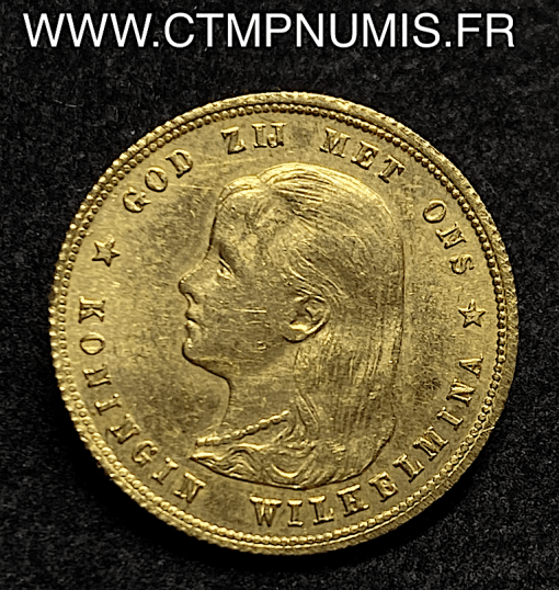 PAYS BAS 10 GULDEN OR 1897 CHEVEUX LONGS