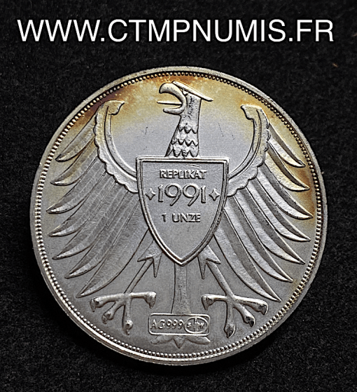 ALLEMAGNE 5 MARK ARGENT 1991 ONCE ARGENT