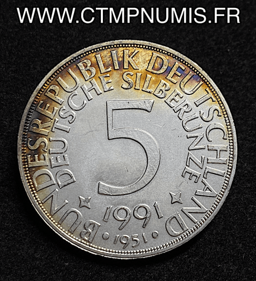 ALLEMAGNE 5 MARK ARGENT 1991 ONCE ARGENT