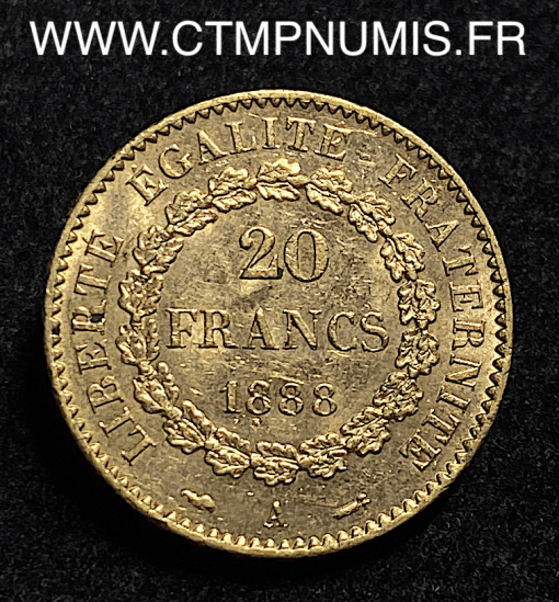 ,20,FRANCS,OR,GENIE,III°,REPUBLIQUE,1888,PARIS,