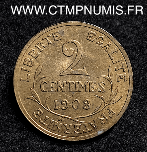 ,MONNAIE,2,CENTIMES,DANIEL,DUPUIS,1908,SUP,