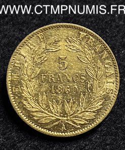 ,5,FRANCS,OR,NAPOLEON,III,TETE,NUE,1860,PARIS,