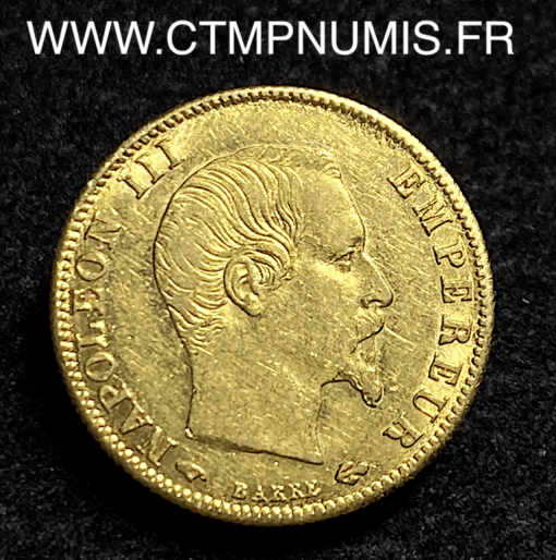 ,5,FRANCS,OR,NAPOLEON,III,TETE,NUE,1860,PARIS,