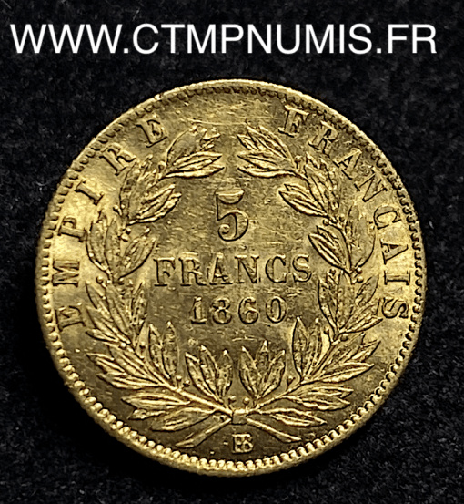 ,5,FRANCS,OR,NAPOLEON,III,1860,BB,STRASBOURG,