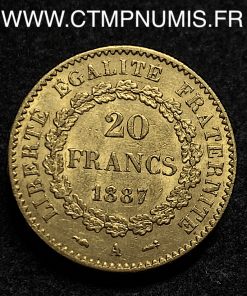 ,20,FRANCS,OR,GENIE,III°,REPUBLIQUE,1887,PARIS,