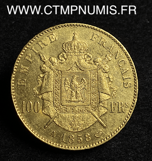 ,100,FRANCS,OR,NAPOLEON,III,1858,PARIS,