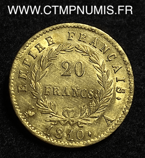 ,20,FRANCS,OR,NAPOLEON,I°,EMPIRE,1810,A,PARIS,