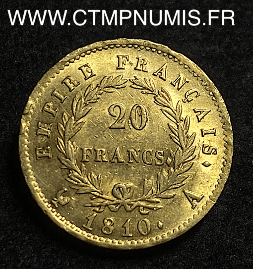 ,20,FRANCS,OR,NAPOLEON,I°,EMPIRE,1810,A,PARIS,