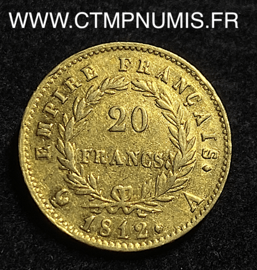 ,20,FRANCS,OR,NAPOLEON,I°,EMPIRE,1812,A,PARIS,