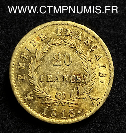 ,20,FRANCS,OR,NAPOLEON,I°,1813,A,PARIS,