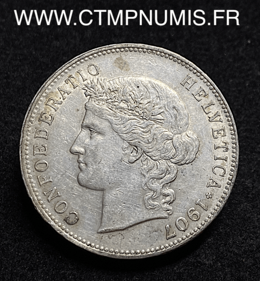 ,SUISSE,5,FRANCS,ARGENT,HELVETIA,1907,BERNE,