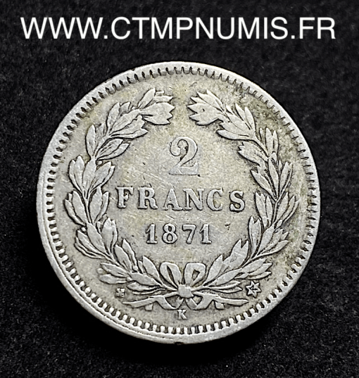 ,2,FRANCS,CERES,SANS,LEGENDE,1871,BORDEAUX,