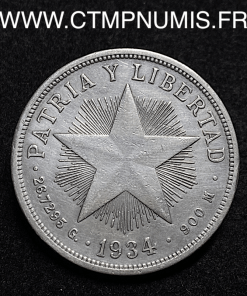 ,MONNAIE,CARAIBES,CUBA,1,PESO,ARGENT,1934,