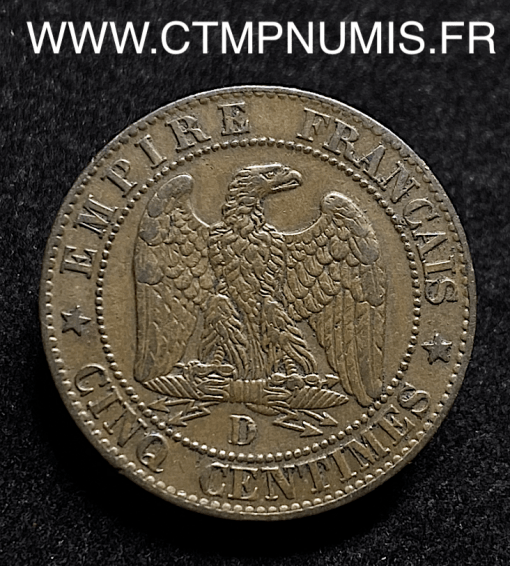 ,5,CENTIMES,NAPOLEO,III,TETE,NUE,1854,D,LYON,