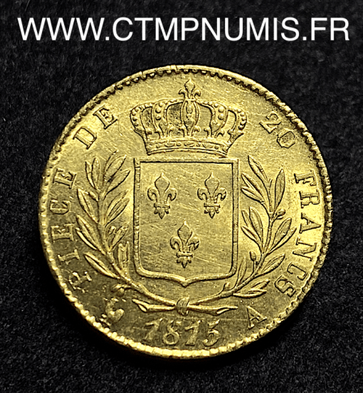 ,20,FRANCS,OR,LOUIS,XVIII,HABILLE,1815,A,PARIS,