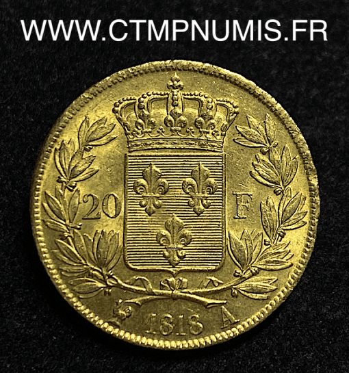 ,20,FRANCS,OR,LOUIS,XVIII,BUSTE,NU,1818,PARIS,