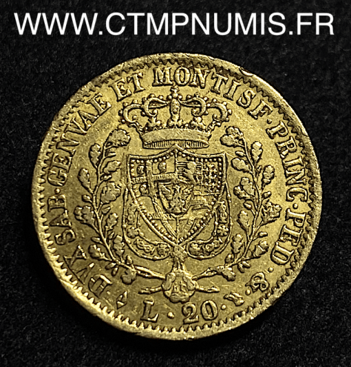 ,ITALIE,20,LIRE,OR,CHARLES,FELIX,1828,TURIN,