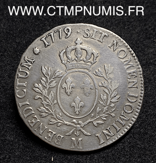 ,MONNAIE,ROYALE,LOUIS,XVI,ECU,ARGENT,AUX,BRANCHES,D'OLIVIER,1779,M,TOULOUSE,