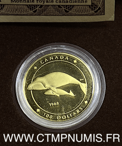 ,CANADA,100, DOLLARS,OR,BALEINE,1988,