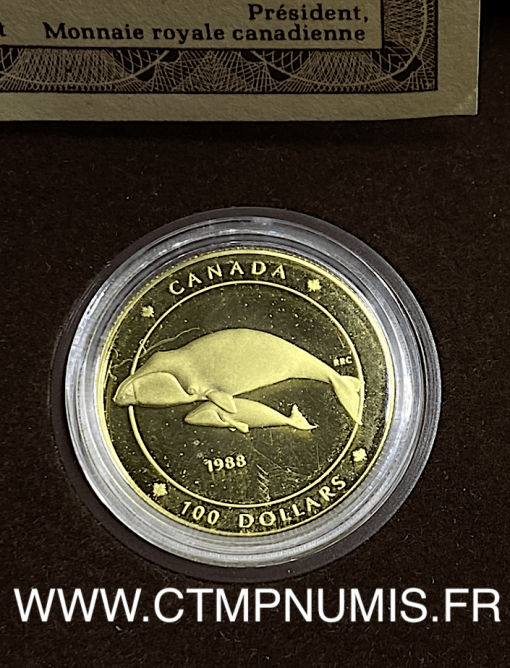 ,CANADA,100, DOLLARS,OR,BALEINE,1988,