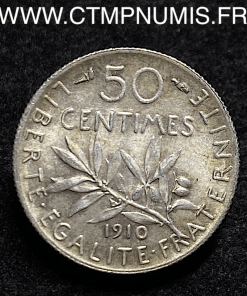 ,50,CENTIMES,SEMEUSE,ARGENT,1910,SUP,