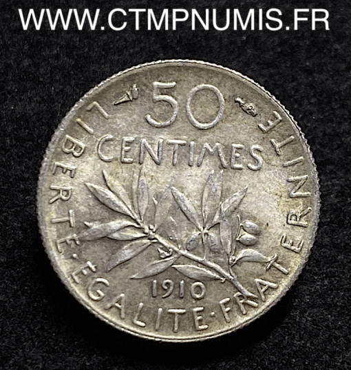 ,50,CENTIMES,SEMEUSE,ARGENT,1910,SUP,