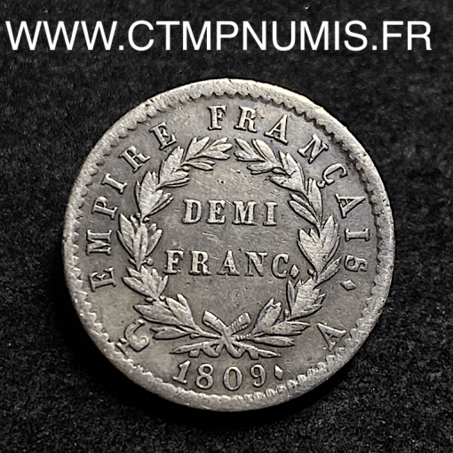 ,DEMI,FRANC,ARGENT,NAPOLEON,I°,1809,A,PARIS,