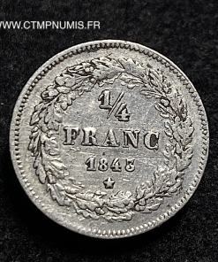 ,BELGIQUE,1/4,DE,FRANC,ARGENT,LEOPOLD,I°,1843,