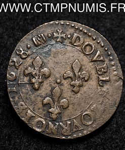 ,MONNAIE,ROYALE,LOUIS,XIII,DOUBLE,TOURNOIS,1628,K,BORDEAUX, 