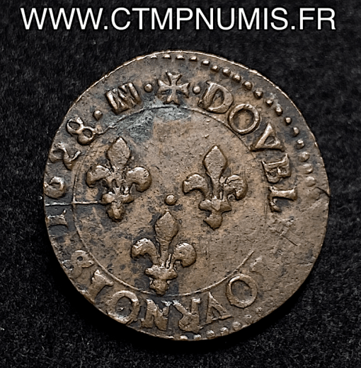 ,MONNAIE,ROYALE,LOUIS,XIII,DOUBLE,TOURNOIS,1628,K,BORDEAUX,