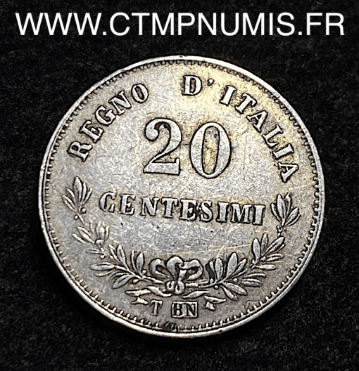 ,ITALIE,20,CENTESIMI,ARGENT,1863,T,TURIN,TTB,