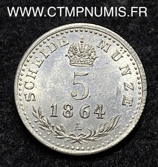 ,AUTRICHE,5,KREUZER,ARGENT,1864,A,SPL,