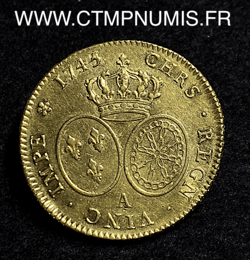 ,MONNAIE,ROYALE,LOUIS,XV,DOUBLE,LOUIS,OR,AU,BANDEAU,1745,A,PARIS,