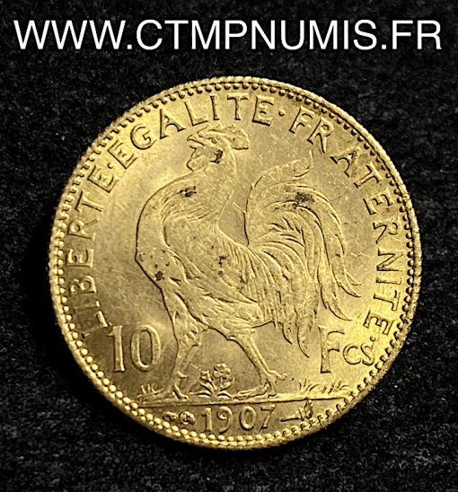 ,MONNAIE,10,FRANCS,OR,COQ,1907,SUP,