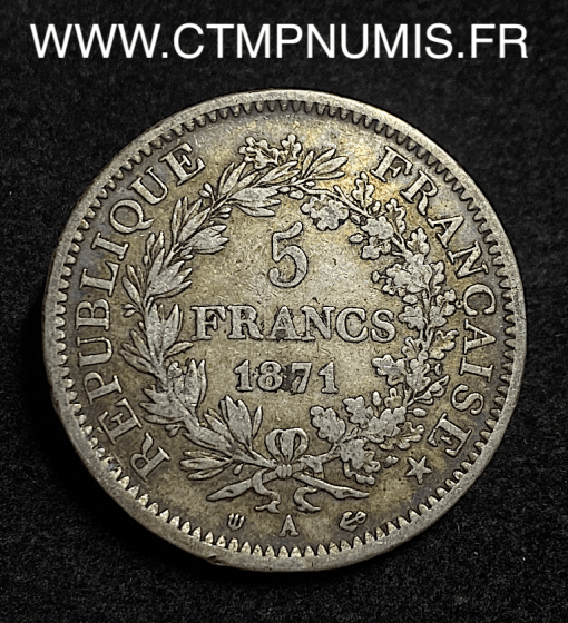 ,5,FRANCS,ARGENT,HERCULE,1871,CAMELINAT,