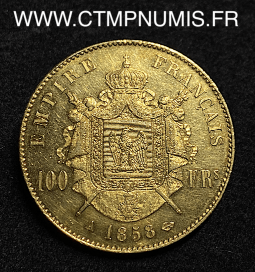 ,100,FRANCS,OR,NAPOLEON,III,1858,PARIS,SUP,
