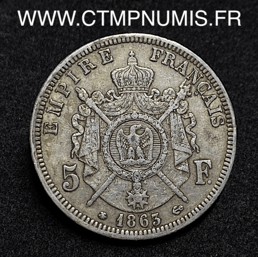 ,5,FRANCS,ARGENT,NAPOLEON,III,1863,A,PARIS,