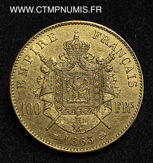 ,100,FRANCS,OR,NAPOLEON,III,1863,STRASBOURG,