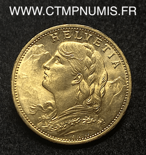 ,SUISSE,20,FRANCS,OR,VRENELI,1916,B,BERNE,SPL,