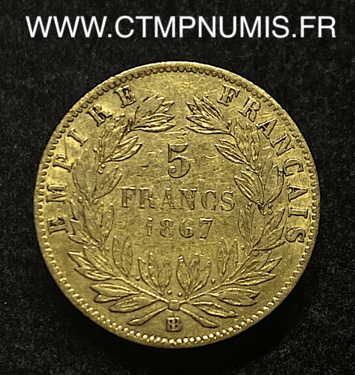 ,5,FRANCS,OR,NAPOLEON,III,1867,BB,STRASBOURG,