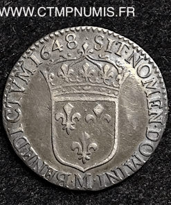 ,MONNAIE,ROYALE,LOUIS,XIV,1/12,ECU,ARGENT,A,LA,MECHE,LONGUE,1648,M,TOULOUSE,