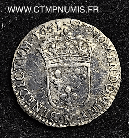 ,MONNAIE,ROYALE,LOUIS,XIV,1/12,ECU,ARGENT,BUSTE,JUVENILE,1661,M,TOULOUSE,