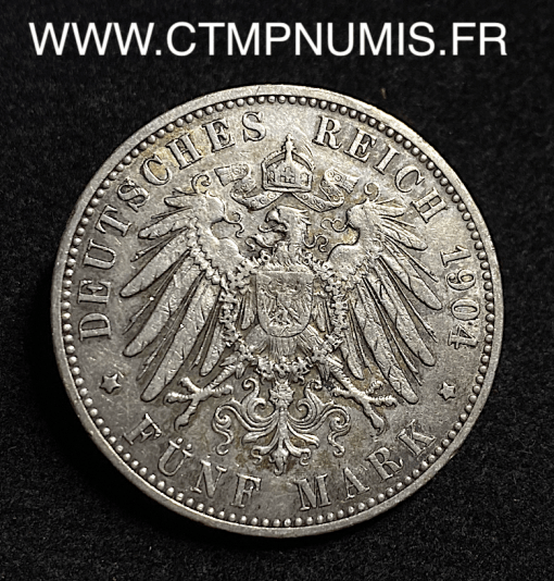 ,MONNAIE,ALLEMAGNE,HAMBOURG,5,MARK,ARGENT,1904,J,