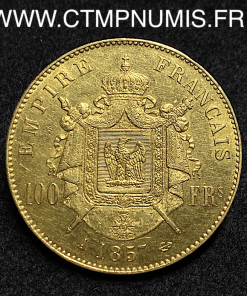 ,MONNAIE,EMPIRE,100,FRANCS,OR,NAPOLEON,III,TETE,NUE,1857,A,PARIS,