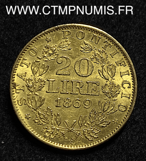 ,ITALIE,VATICAN,20,LIRE,OR,PIE,IX,1869,XXIV,